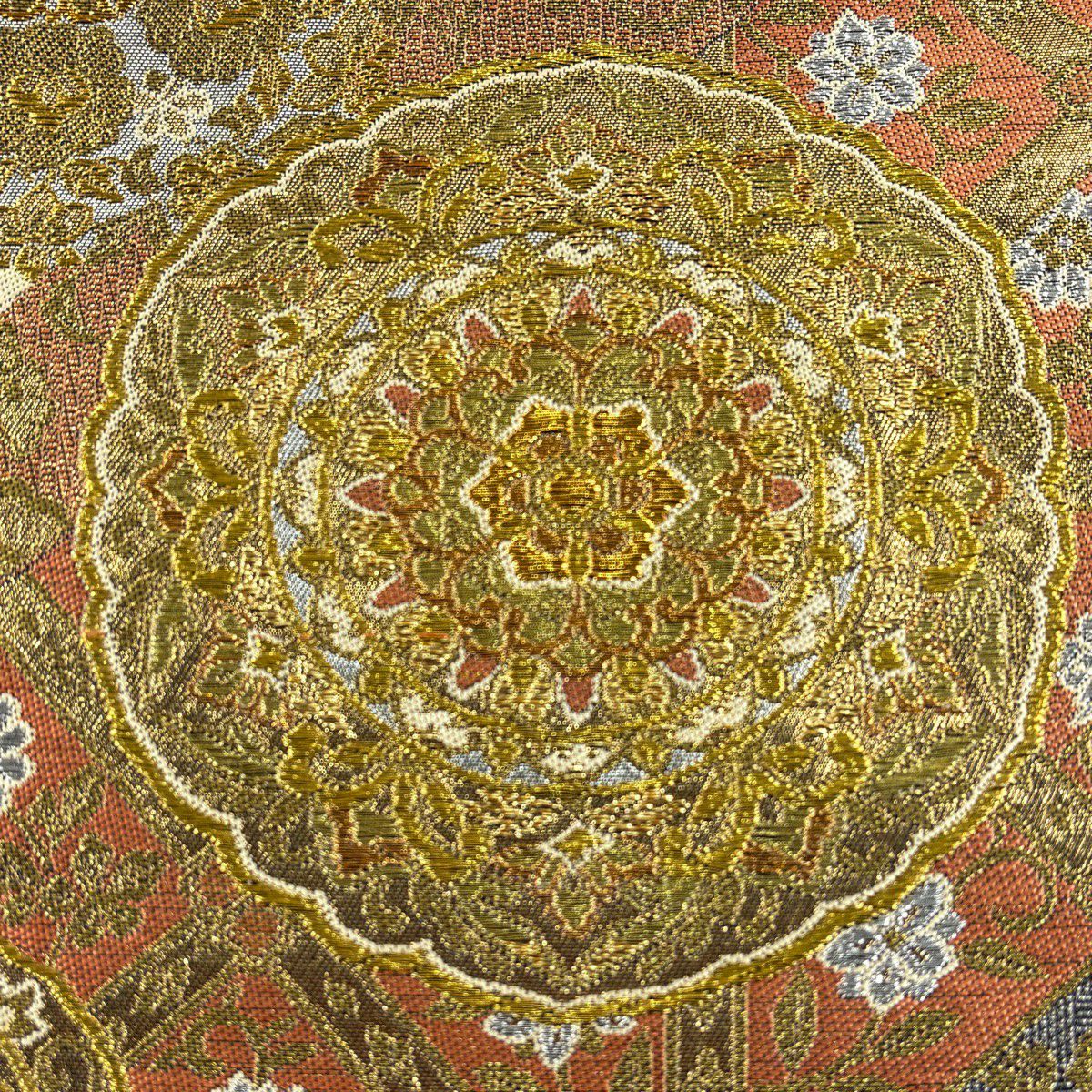 【美品】 袋帶 名品級 華紋 鳥 金銀彩 金色 六通 純蠶絲