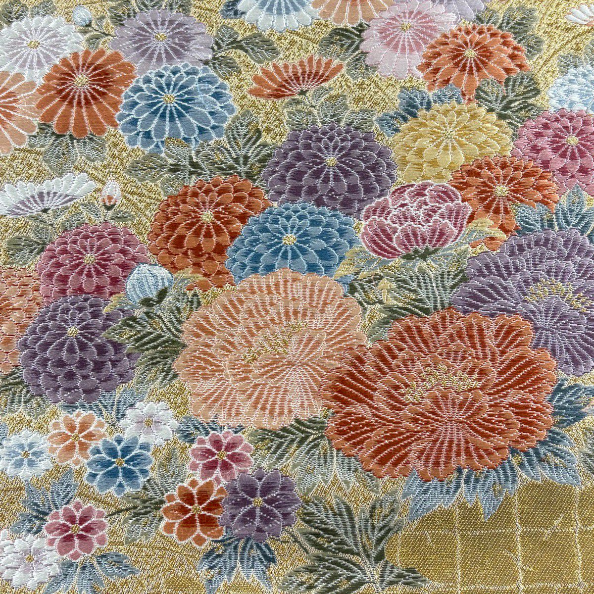【美品】 袋帶 名品級 長嶋成織物 落款あり 書院花飾立 鳳凰 本金金箔 金糸 金色 六通 純蠶絲