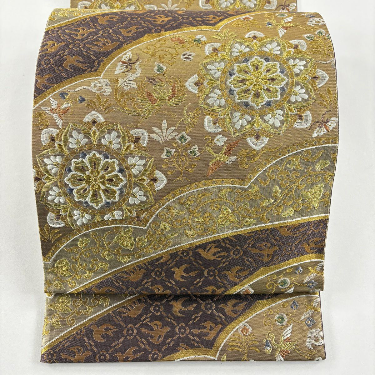 【美品】 袋帶 名品級 落款あり 本家加納 華紋 花鳥 金絲 金金箔 金色 六通 純蠶絲