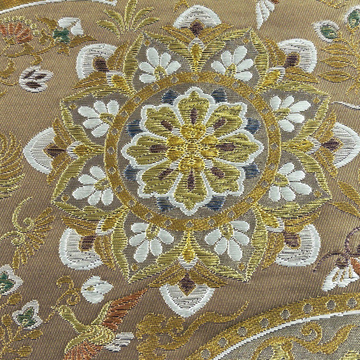 【美品】 袋帶 名品級 落款あり 本家加納 華紋 花鳥 金絲 金金箔 金色 六通 純蠶絲