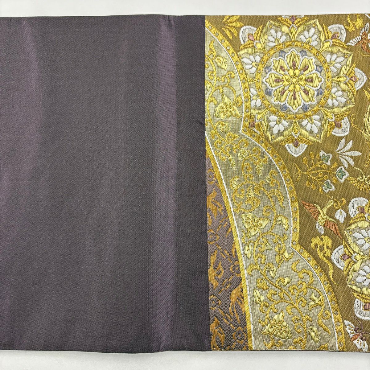 【美品】 袋帶 名品級 落款あり 本家加納 華紋 花鳥 金絲 金金箔 金色 六通 純蠶絲
