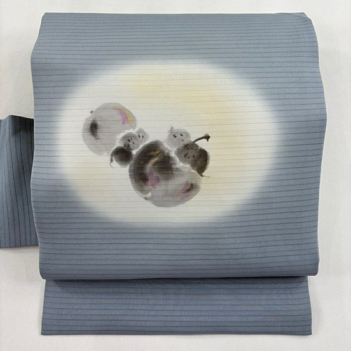 【美品】 名古屋帶 名品級 落款あり 生物 金銀彩 漸變 青灰色 純蠶絲