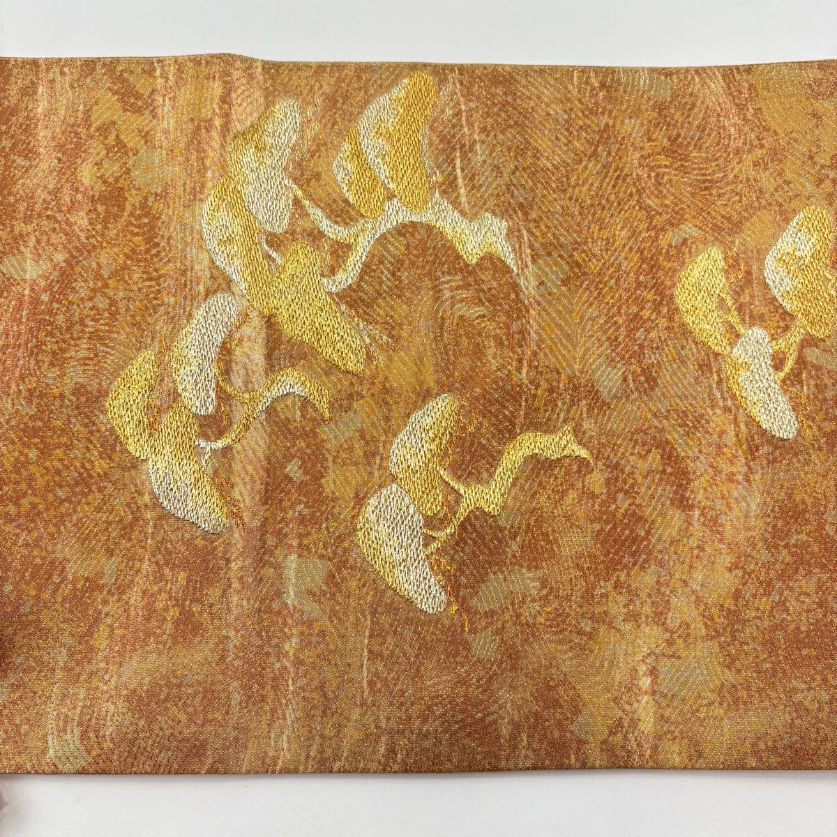【美品】 袋帶 名品級 松樹 金絲 金金箔 淺橙 六通 純蠶絲