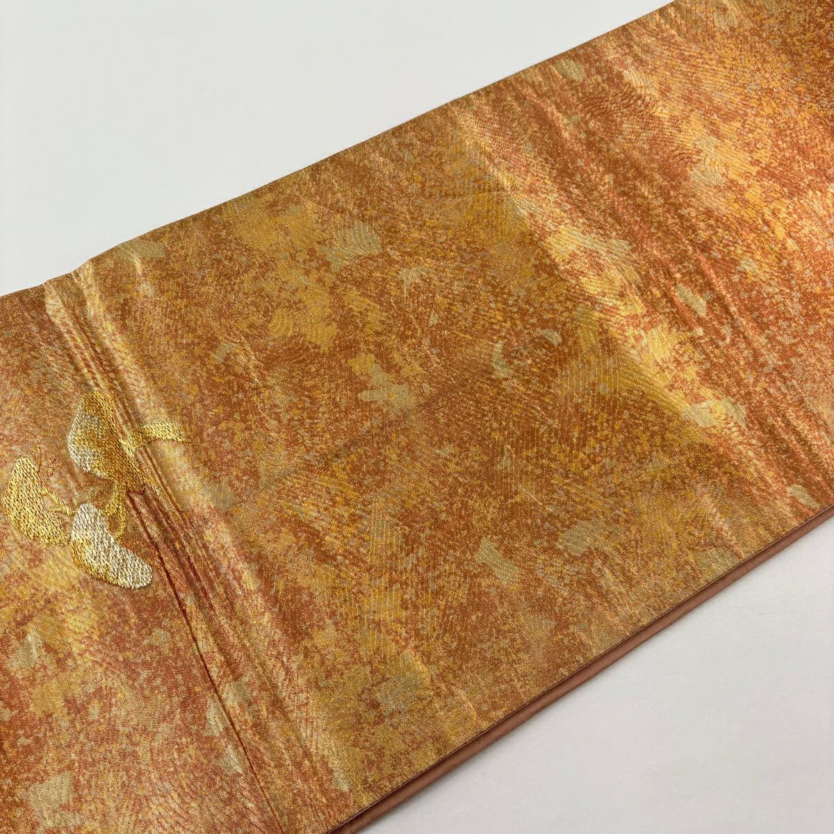 【美品】 袋帶 名品級 松樹 金絲 金金箔 淺橙 六通 純蠶絲