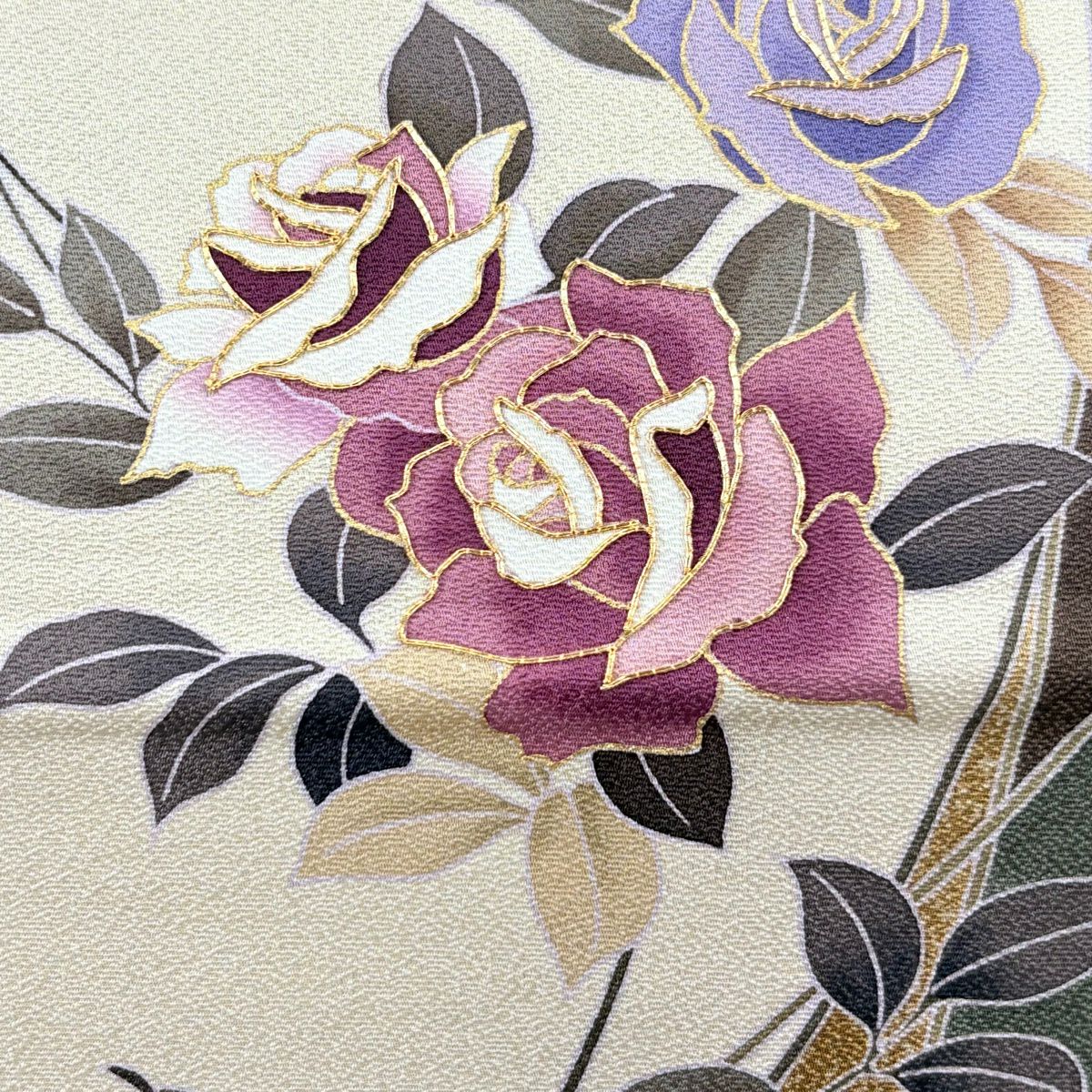袋帶 名品級 薔薇 金絲 金銀彩 米色 大鼓圖案 純蠶絲