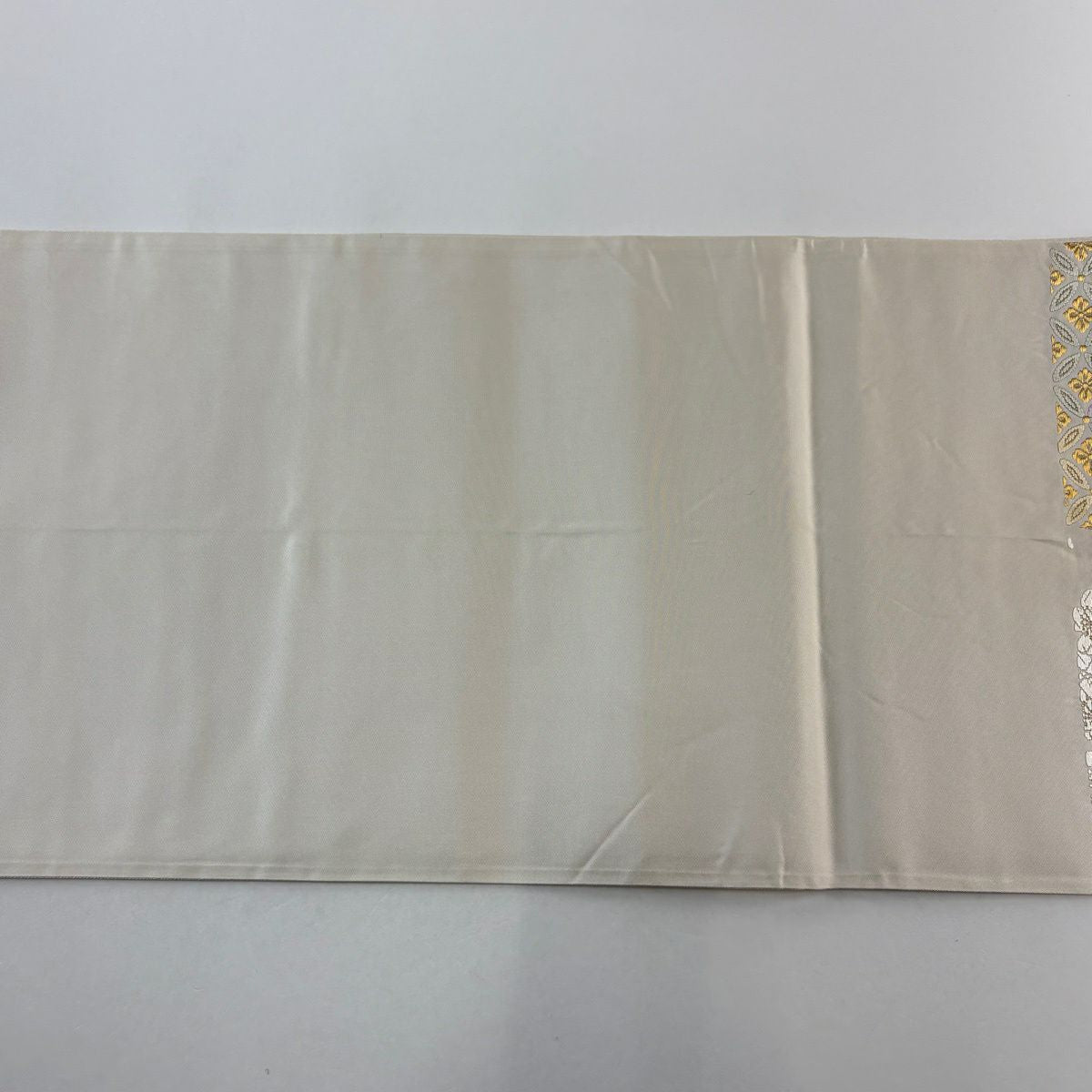 【美品】 袋帶 逸品級 七寶紋 櫻花 金絲 唐織 奶油 六通 純蠶絲