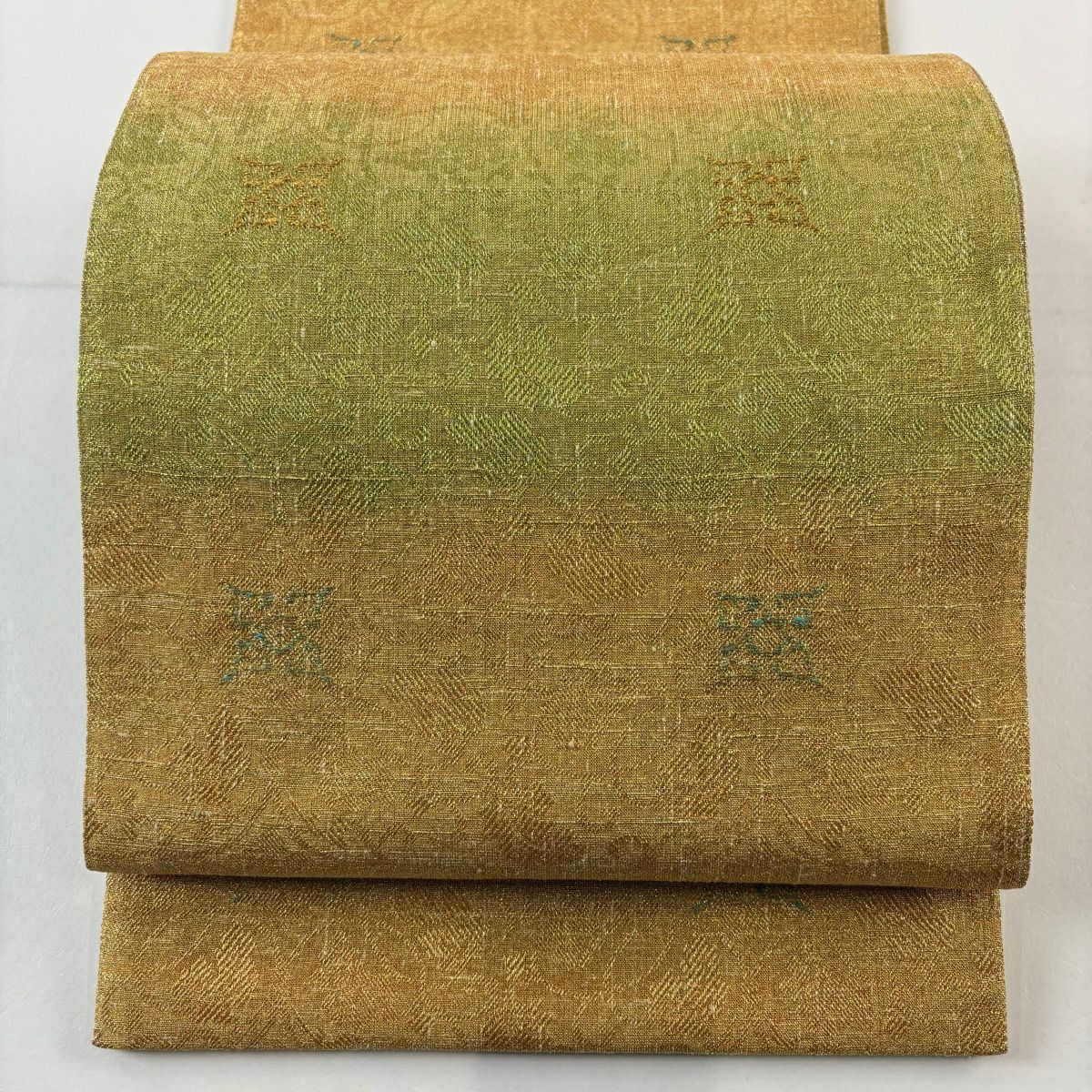 【美品】 袋帶 逸品級 桝屋高尾 有落款 年金綴錦 葡萄唐草紋 花菱 金絲 金金箔 金色 全通 純蠶絲