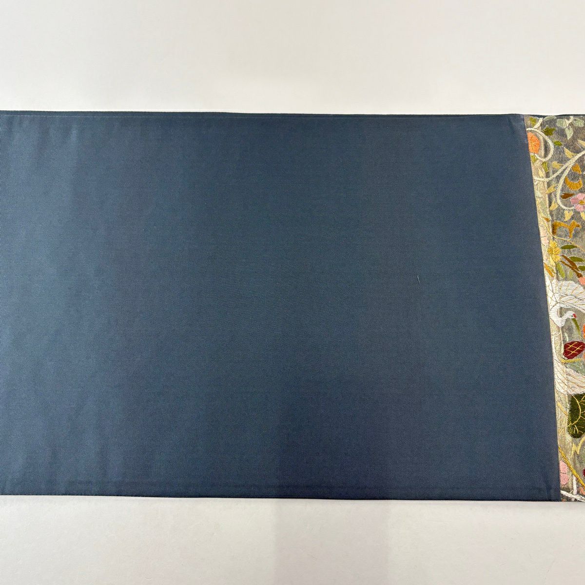 【美品】 袋帶 逸品級 仙鶴 華紋 刺繡 金糸 深綠 六通 純蠶絲
