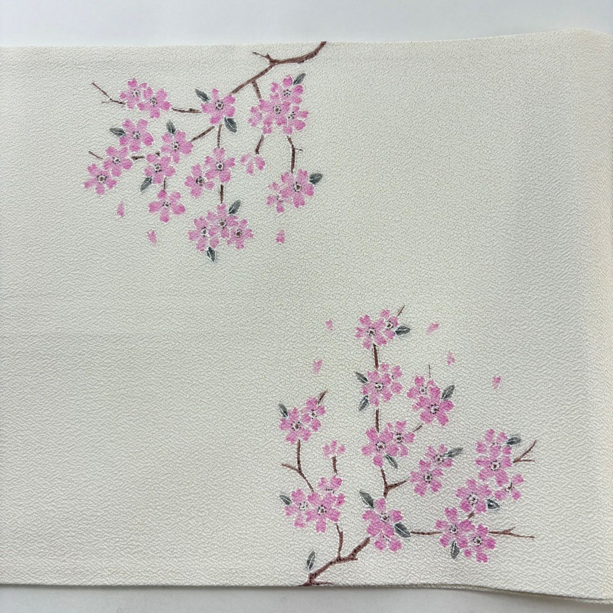 【美品】 開口名古屋帶 逸品級 落款 人物 櫻花 縮緬 純蠶絲