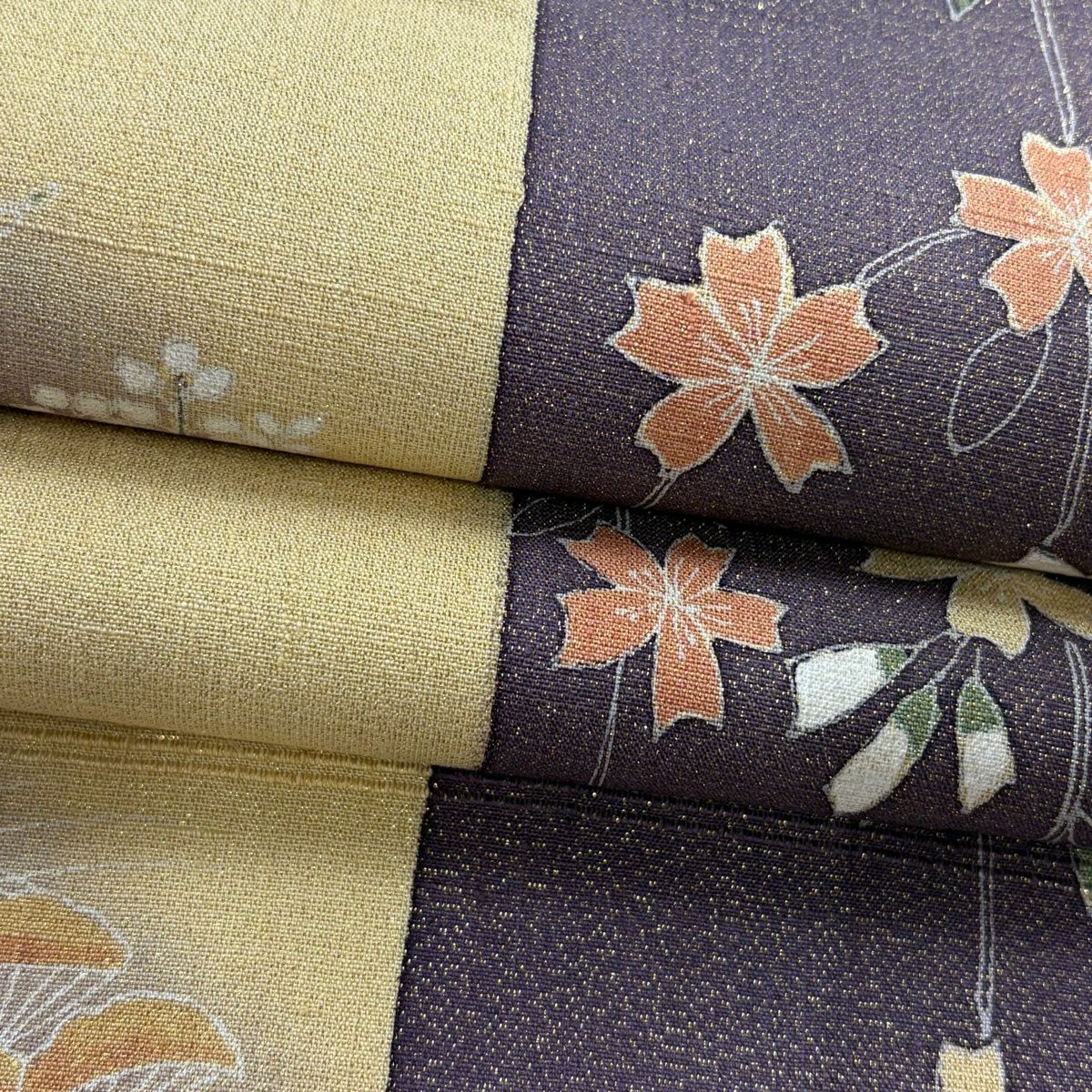 袋帶 逸品級 關西仕立 雜花 松樹竹子梅花 金通 金銀彩 米色 大鼓圖案 純蠶絲