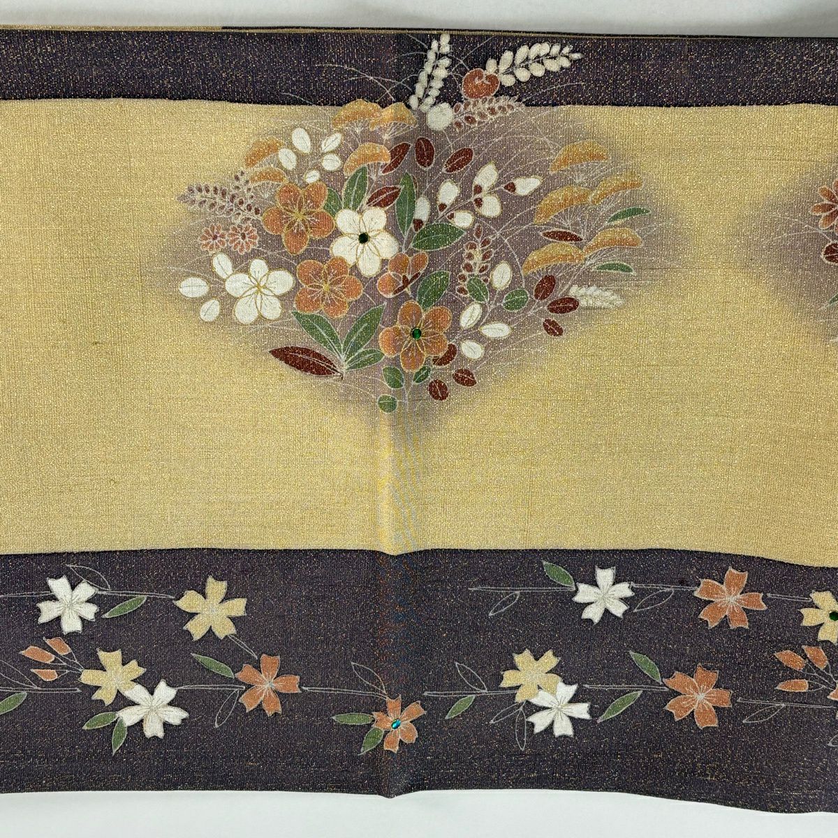袋帶 逸品級 關西仕立 雜花 松樹竹子梅花 金通 金銀彩 米色 大鼓圖案 純蠶絲