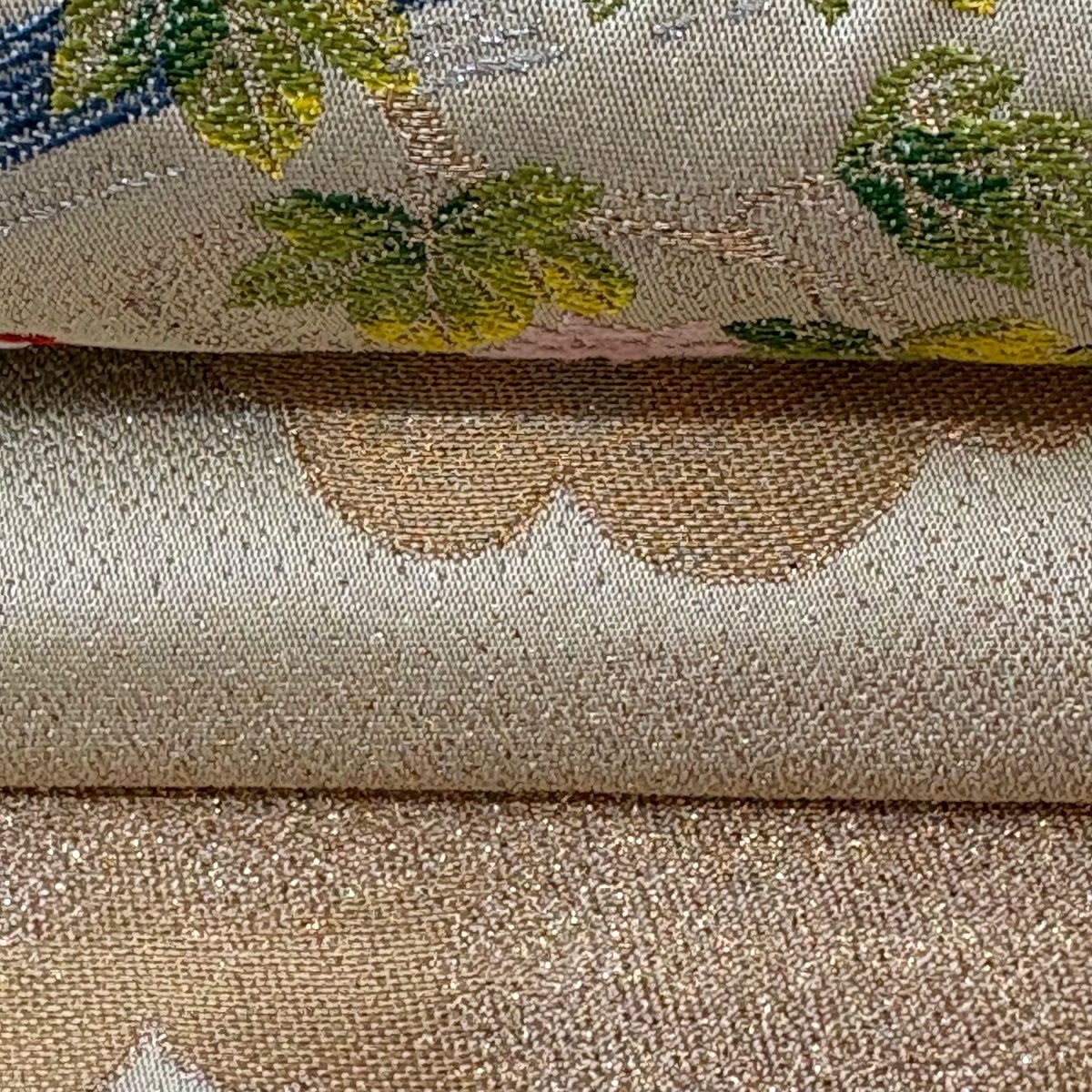 【美品】 袋帶 逸品級 龍村晋 落款 鳳凰 流水 金絲 金金箔 米色 お太鼓圖案 純蠶絲