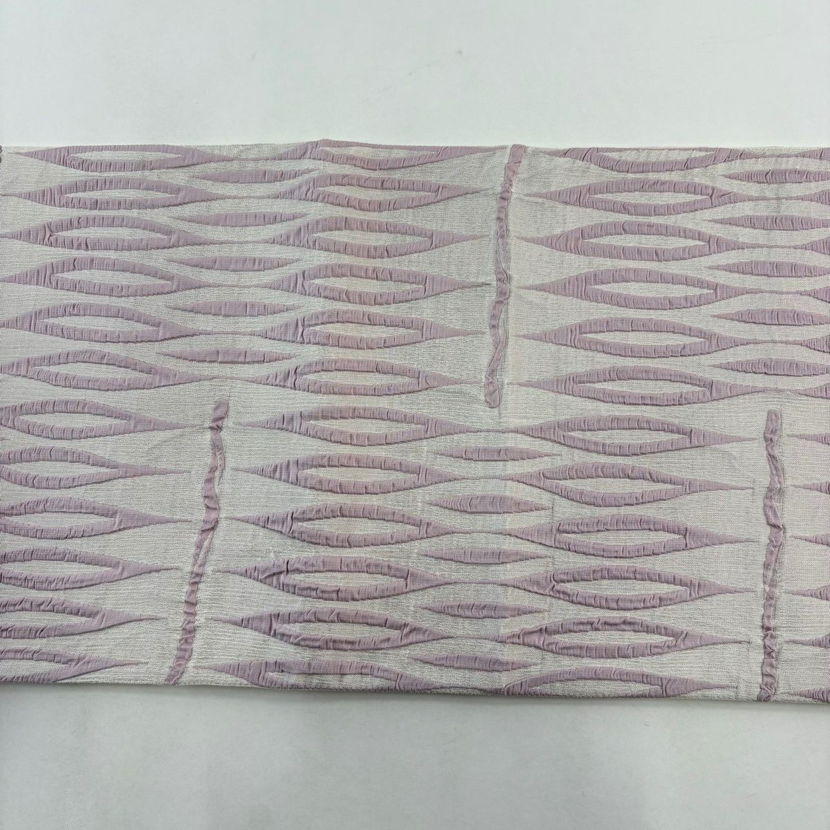 【美品】 袋帶 逸品級 幾何圖案 膨織 薄紫 全通 純蠶絲