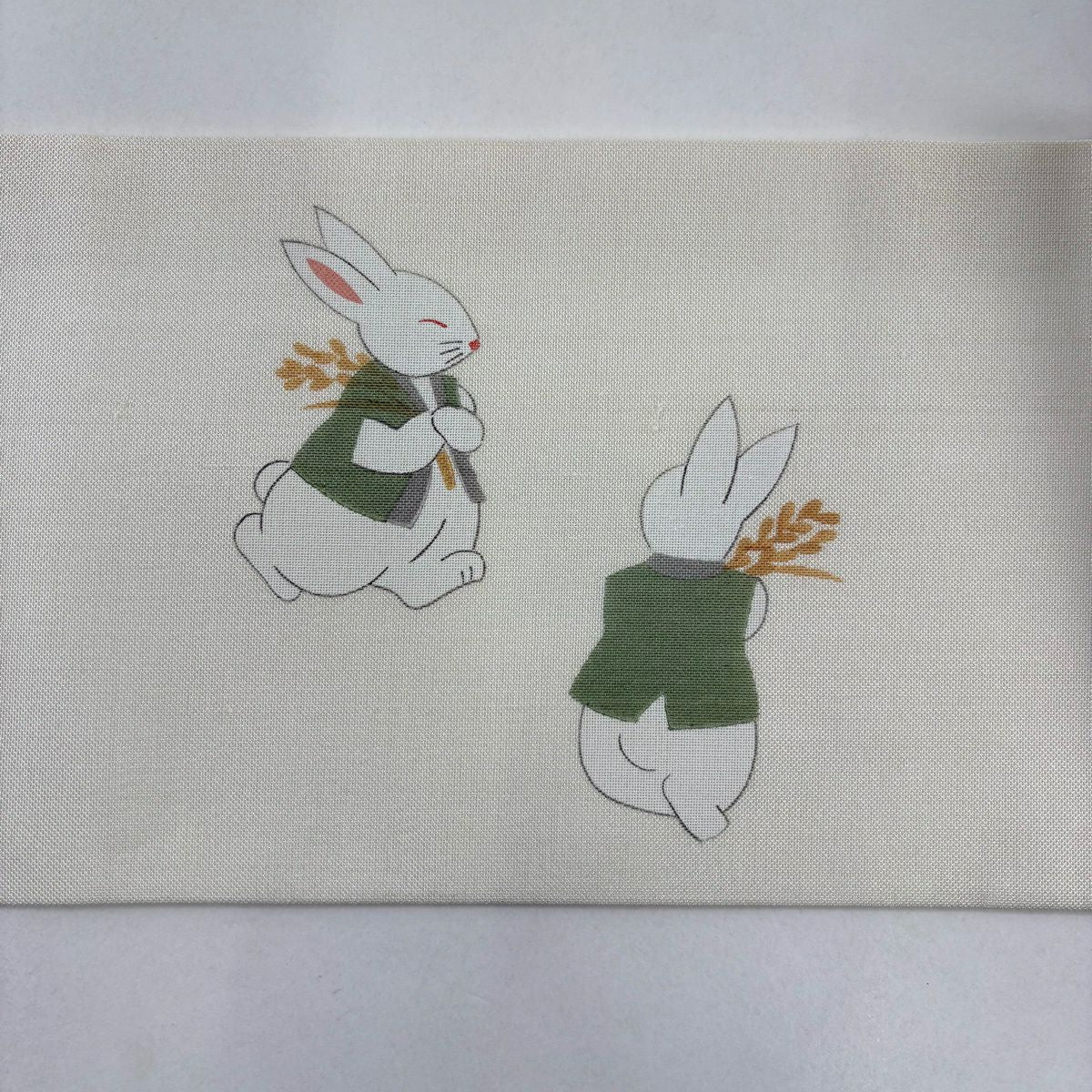 【美品】名古屋帶 逸品級 夏帶 兔子 稻子 奶油色 純蠶絲