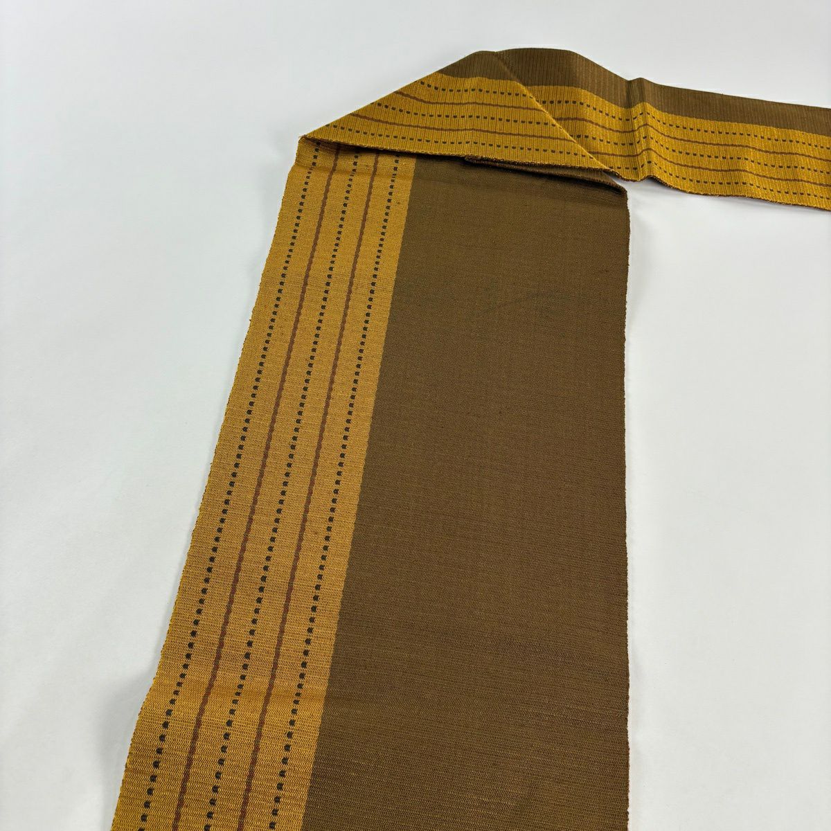 【美品】名古屋帶 逸品級 條紋 茶 純蠶絲