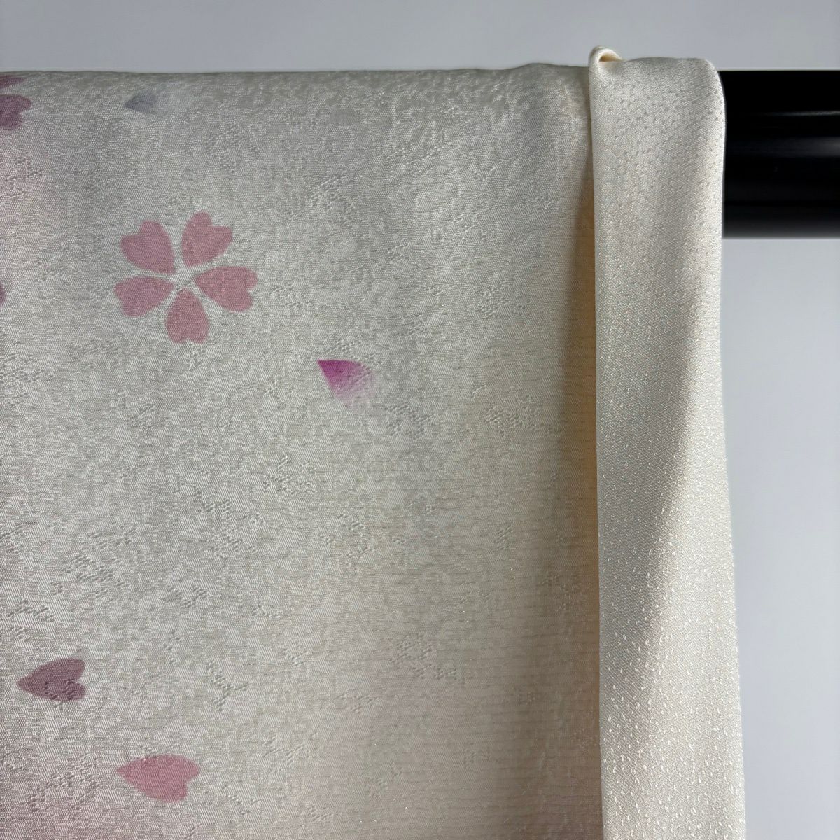 【美品】振袖禮服 身長160.5cm 袖長72cm L 雙層 櫻花 組織帶 金金箔 銀通過 奶油色 純蠶絲 逸品級