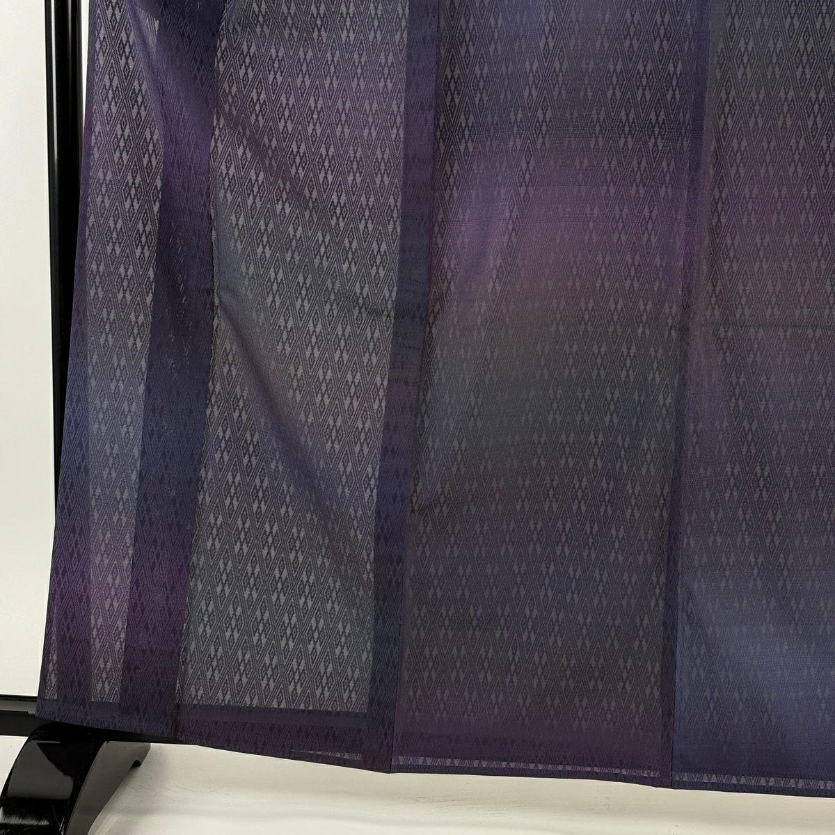 【美品】 小紋 身長162.5cm 袖長65.5cm M 薄物 紗 地紋 段暈染 紫 純蠶絲 逸品級