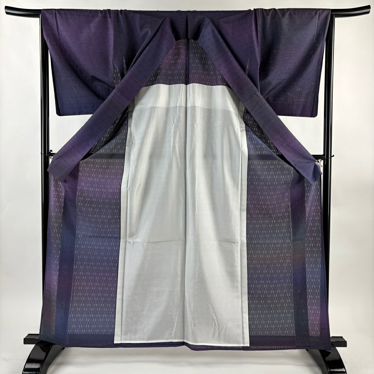 【美品】 小紋 身長162.5cm 袖長65.5cm M 薄物 紗 地紋 段暈染 紫 純蠶絲 逸品級