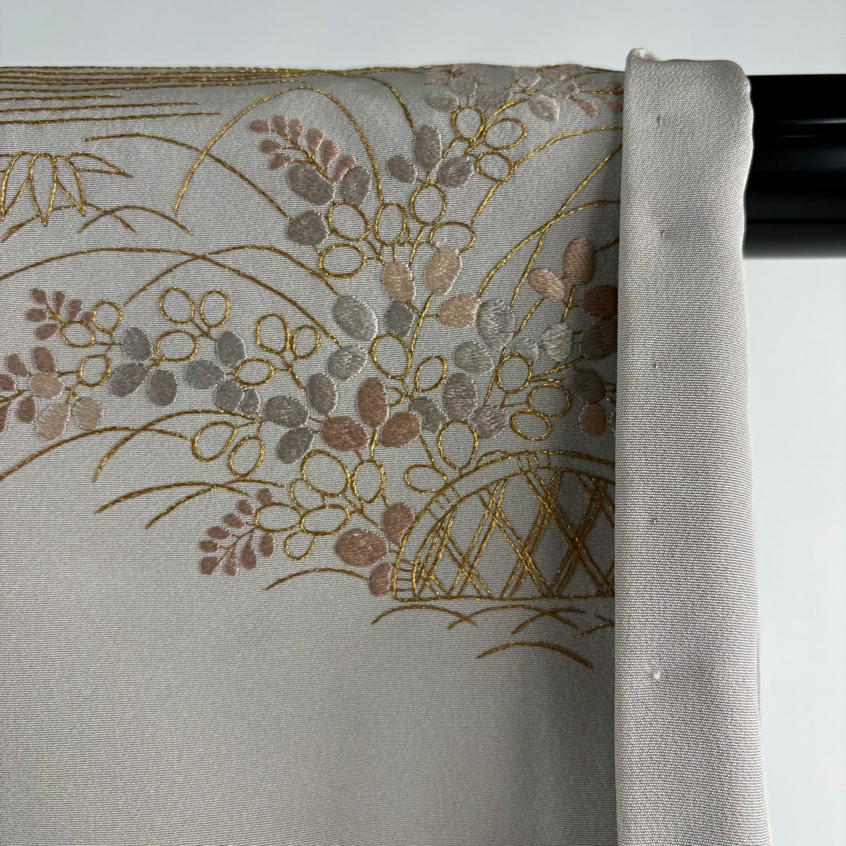 訪問服 身長159cm 袖長63cm S 雙層 建物 松樹竹子梅花 刺繡 金糸 灰茶 純蠶絲 逸品級