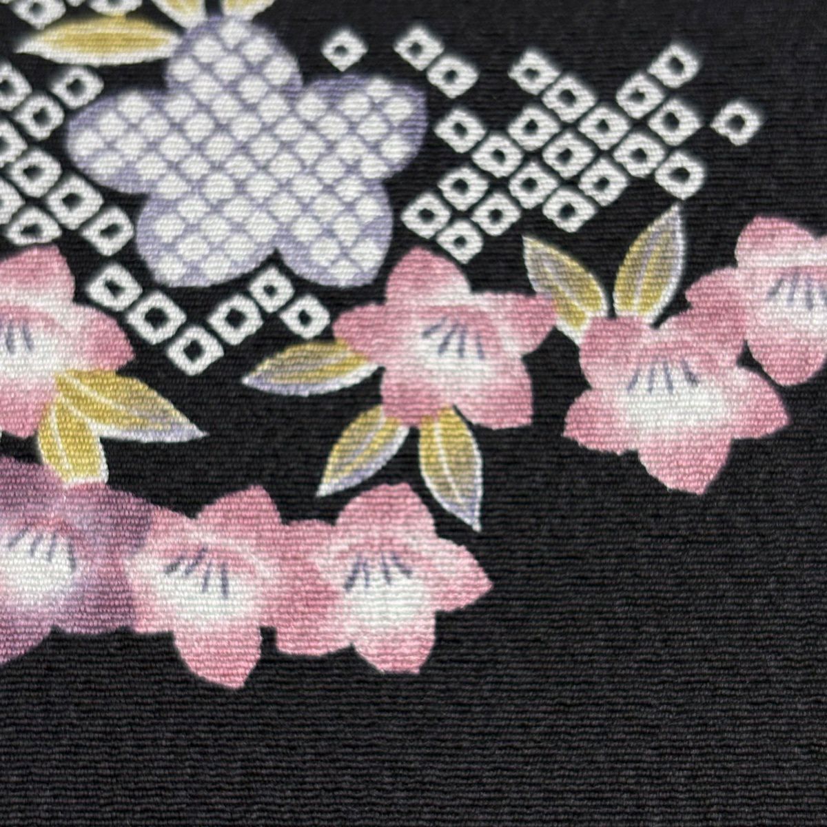 【美品】 小紋 身長158.5cm 袖長63cm S 雙層 草花紋紋 疋田柄 黑 純蠶絲 逸品級