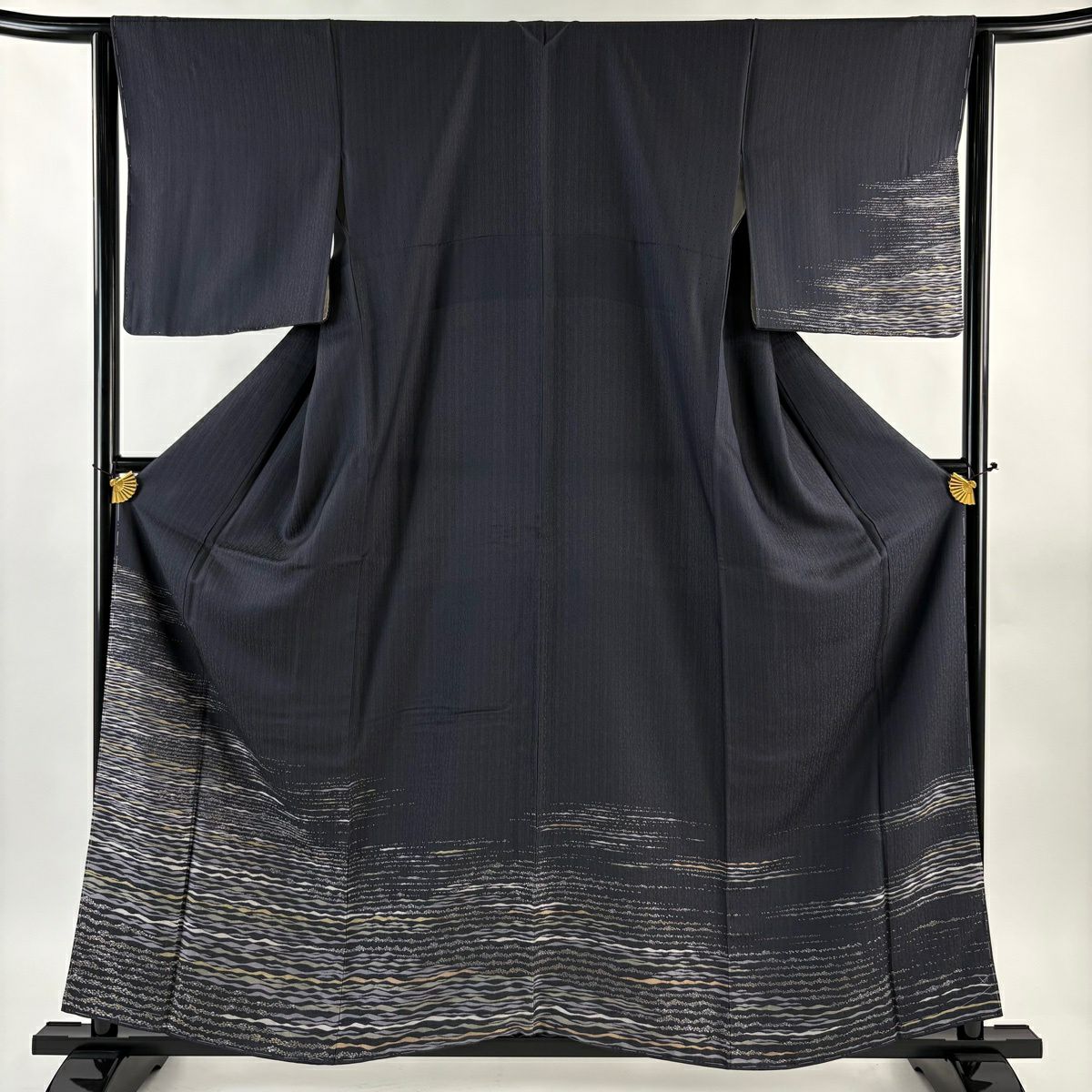 付下 身長160cm 袖長64cm M 雙層 斜條紋 深紫 純蠶絲 逸品級