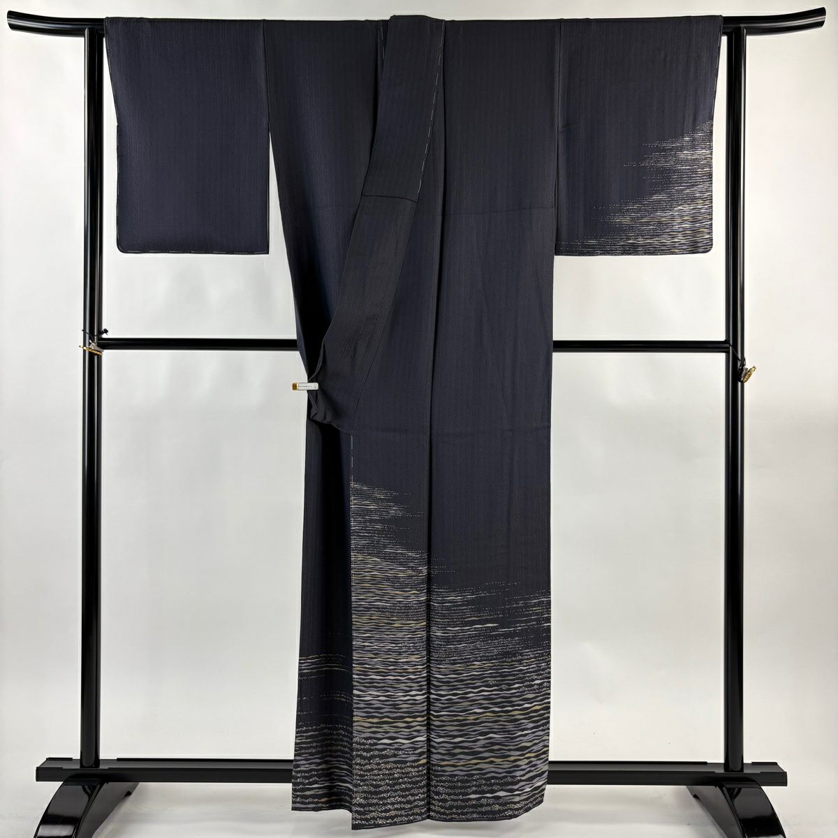 付下 身長160cm 袖長64cm M 雙層 斜條紋 深紫 純蠶絲 逸品級