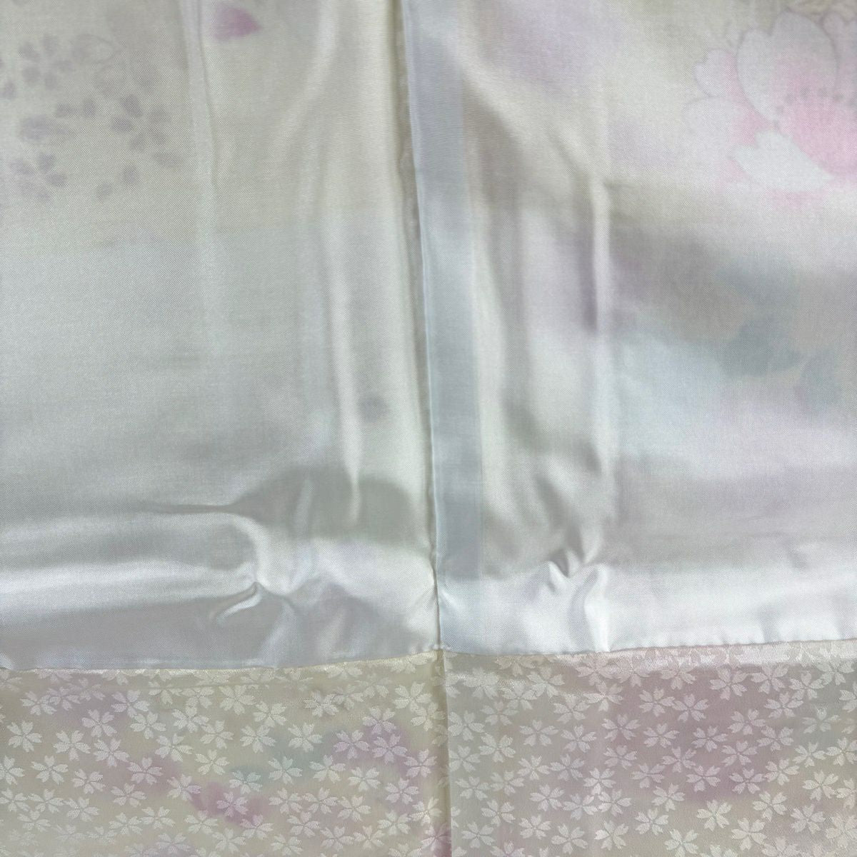 【美品】振袖禮服 身長176cm 袖長69.5cm L 雙層 牡丹 櫻花 金銀彩 淡黃 純蠶絲 逸品級