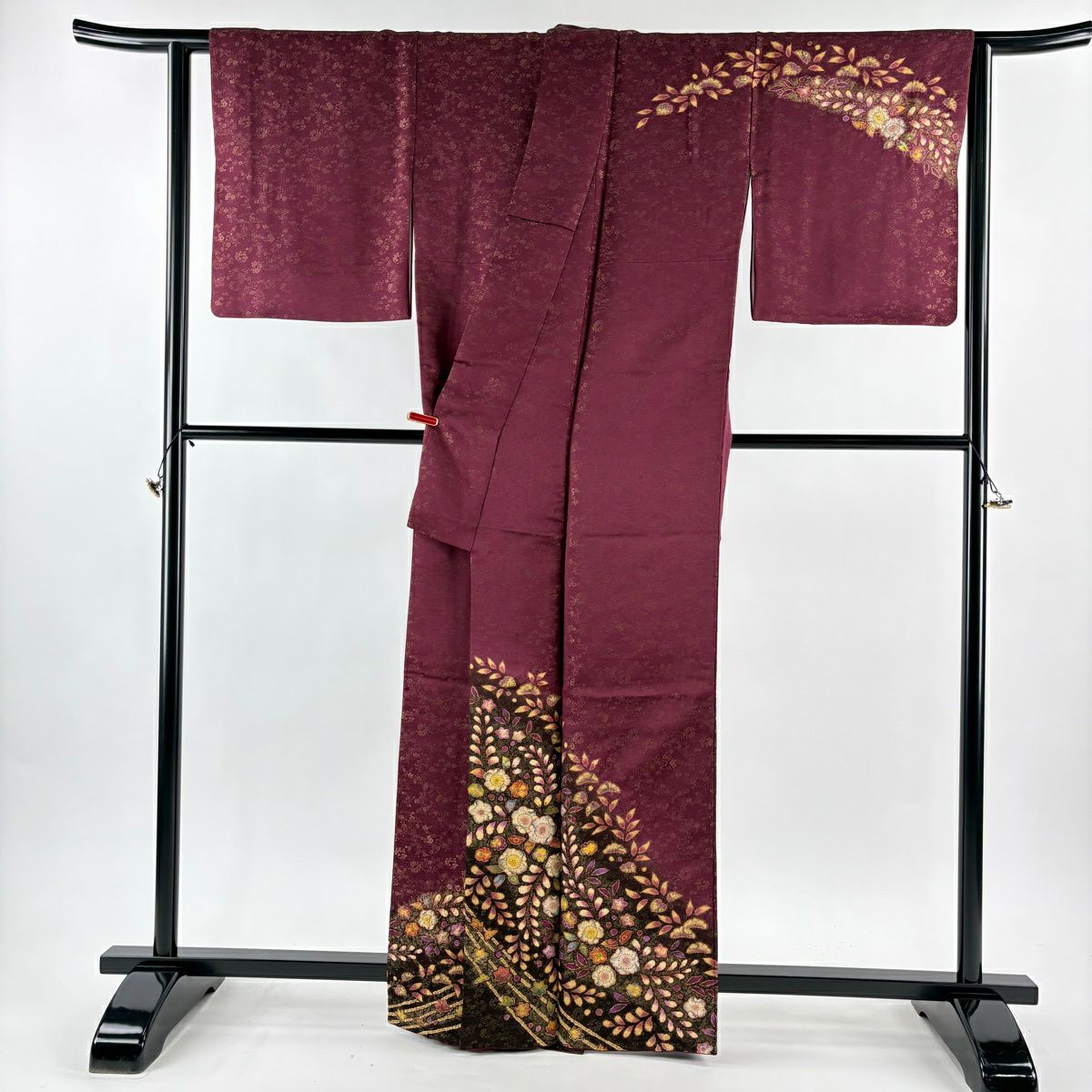 訪問服 身長162cm 袖長66cm M 雙層 徳永憲峯 落款あり 辻花染 花唐草紋 金通し 金銀彩 紅紫 純蠶絲 逸品級