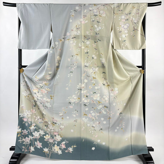 訪問服 身長171cm 袖長69cm L 雙層 ますいわ屋 橘 刺繡 金金箔 灰 純蠶絲 逸品級