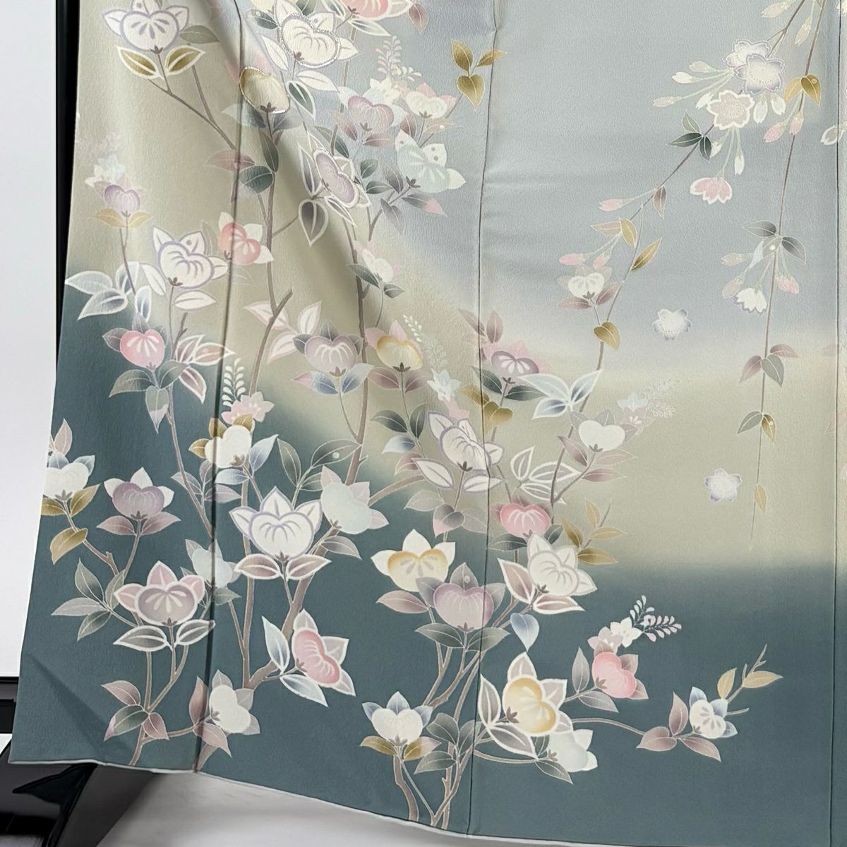 訪問服 身長171cm 袖長69cm L 雙層 ますいわ屋 橘 刺繡 金金箔 灰 純蠶絲 逸品級