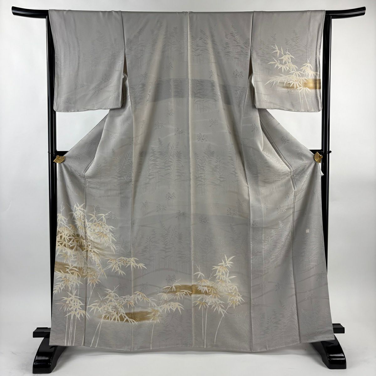 訪問服 身長166cm 袖長65.5cm M 雙層 北出與三郎 落款あり 笹 霞 金絲 金銀彩 灰色 純蠶絲 逸品級