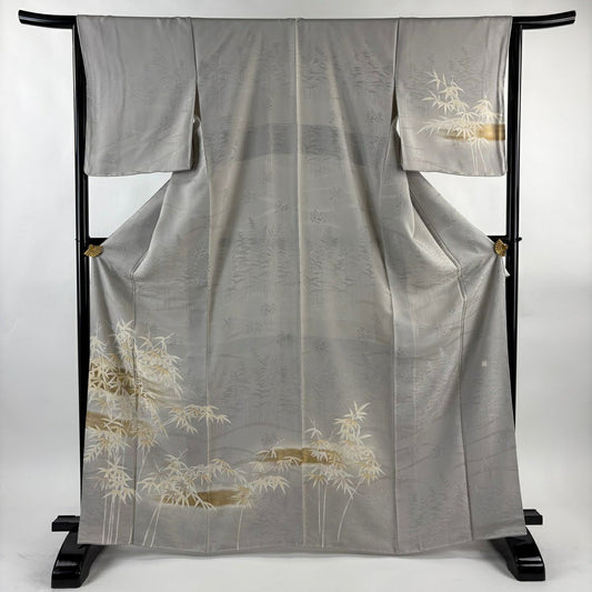 訪問服 身長166cm 袖長65.5cm M 雙層 北出與三郎 落款あり 笹 霞 金絲 金銀彩 灰色 純蠶絲 逸品級