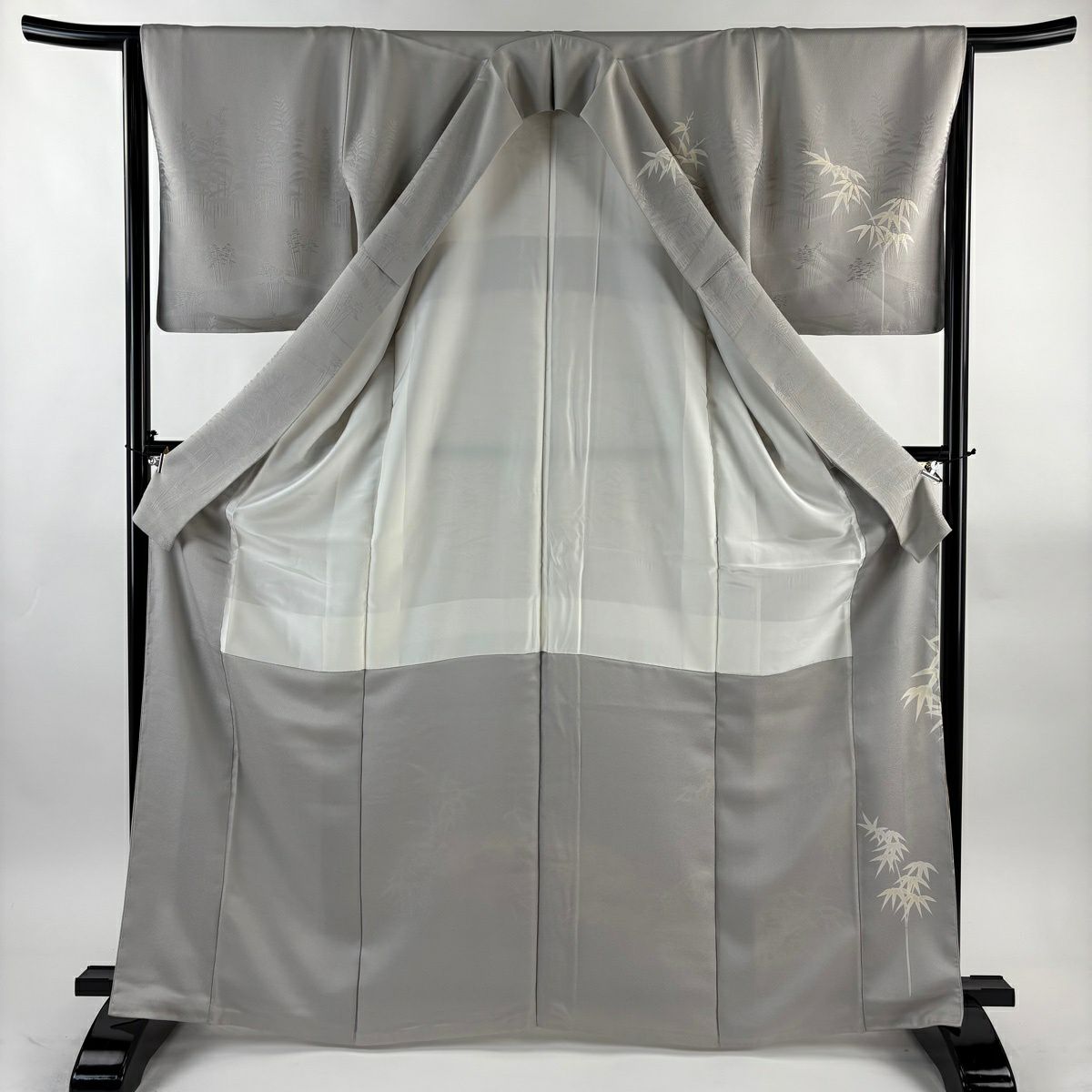 訪問服 身長166cm 袖長65.5cm M 雙層 北出與三郎 落款あり 笹 霞 金絲 金銀彩 灰色 純蠶絲 逸品級
