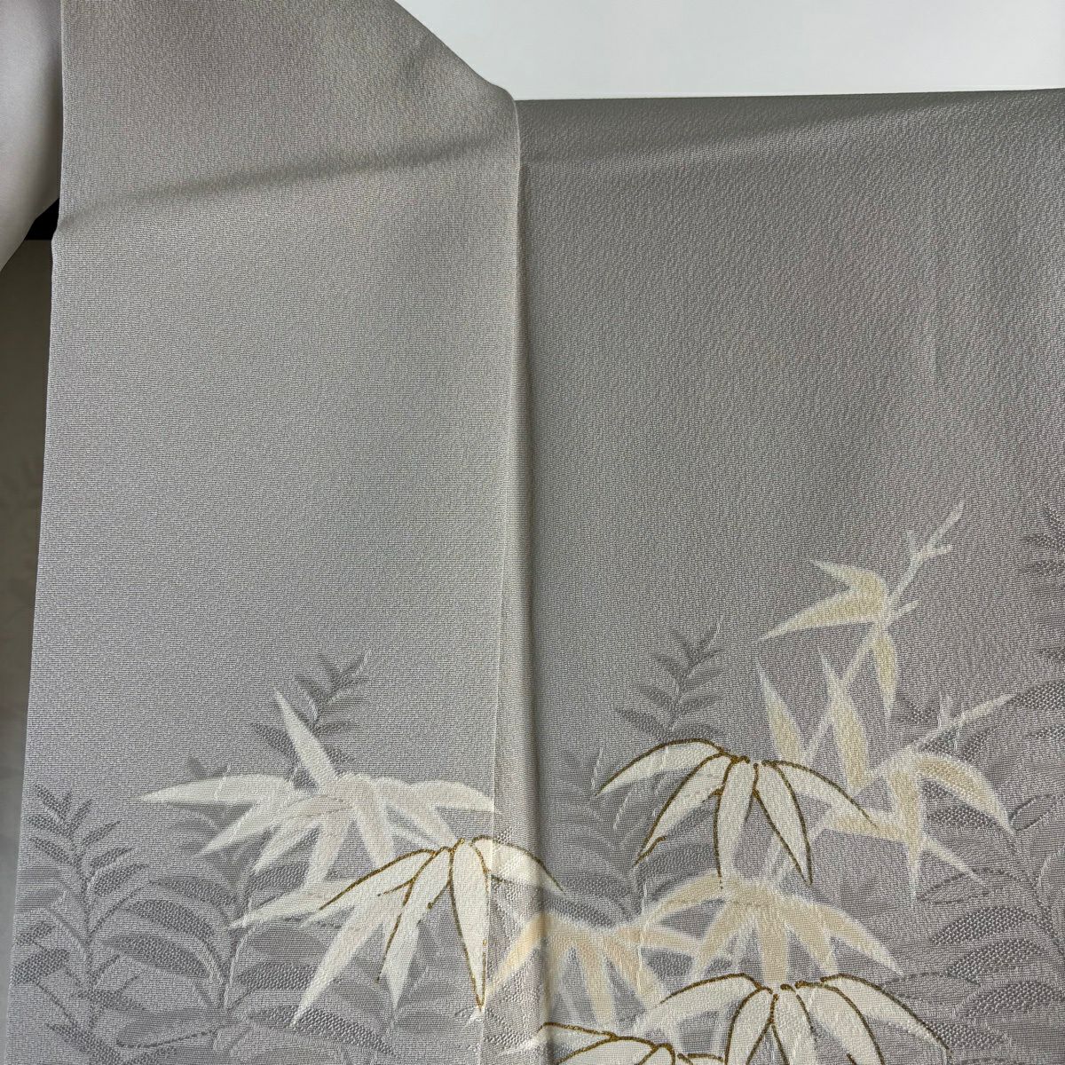 訪問服 身長166cm 袖長65.5cm M 雙層 北出與三郎 落款あり 笹 霞 金絲 金銀彩 灰色 純蠶絲 逸品級