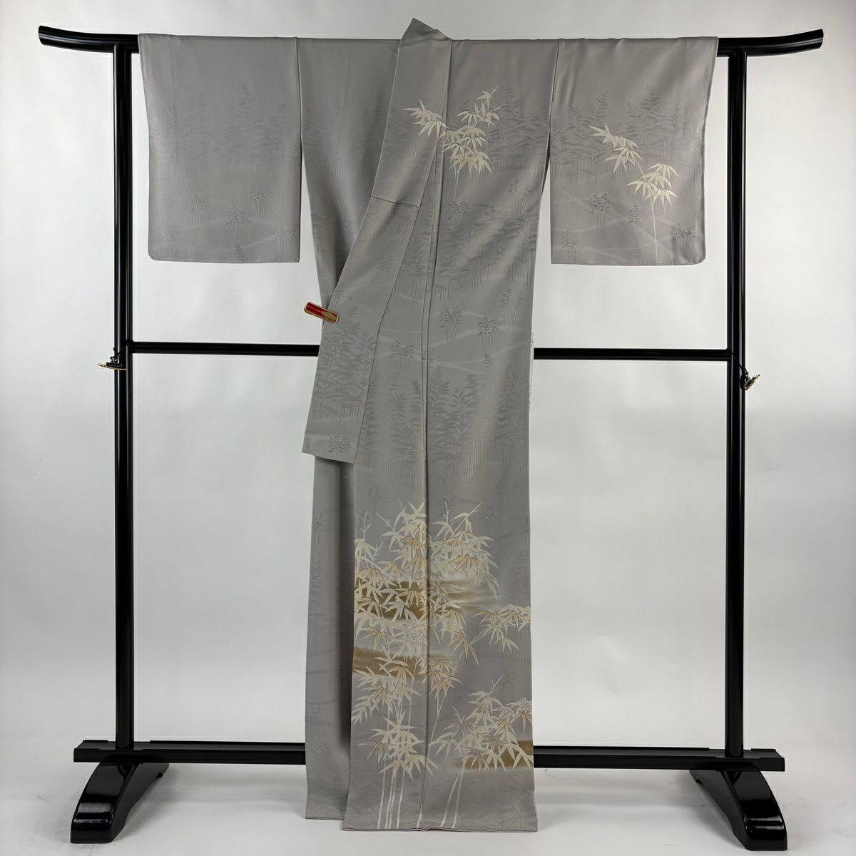訪問服 身長166cm 袖長65.5cm M 雙層 北出與三郎 落款あり 笹 霞 金絲 金銀彩 灰色 純蠶絲 逸品級