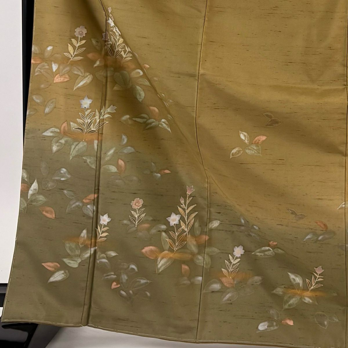 【美品】訪問服 身長172cm 袖長65.5cm M 雙層 牛首紬織織 落款あり 桔梗 草花紋紋 漸層 金彩裝飾 茶 純蠶絲 逸品級