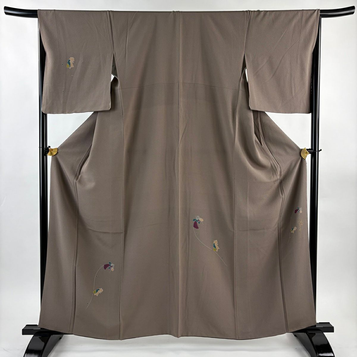 【美品】 付下 身長161cm 袖長66cm M 雙層 辻村ジュサブロー 落款あり 蛇 猪 縮緬 灰茶 純蠶絲 逸品級