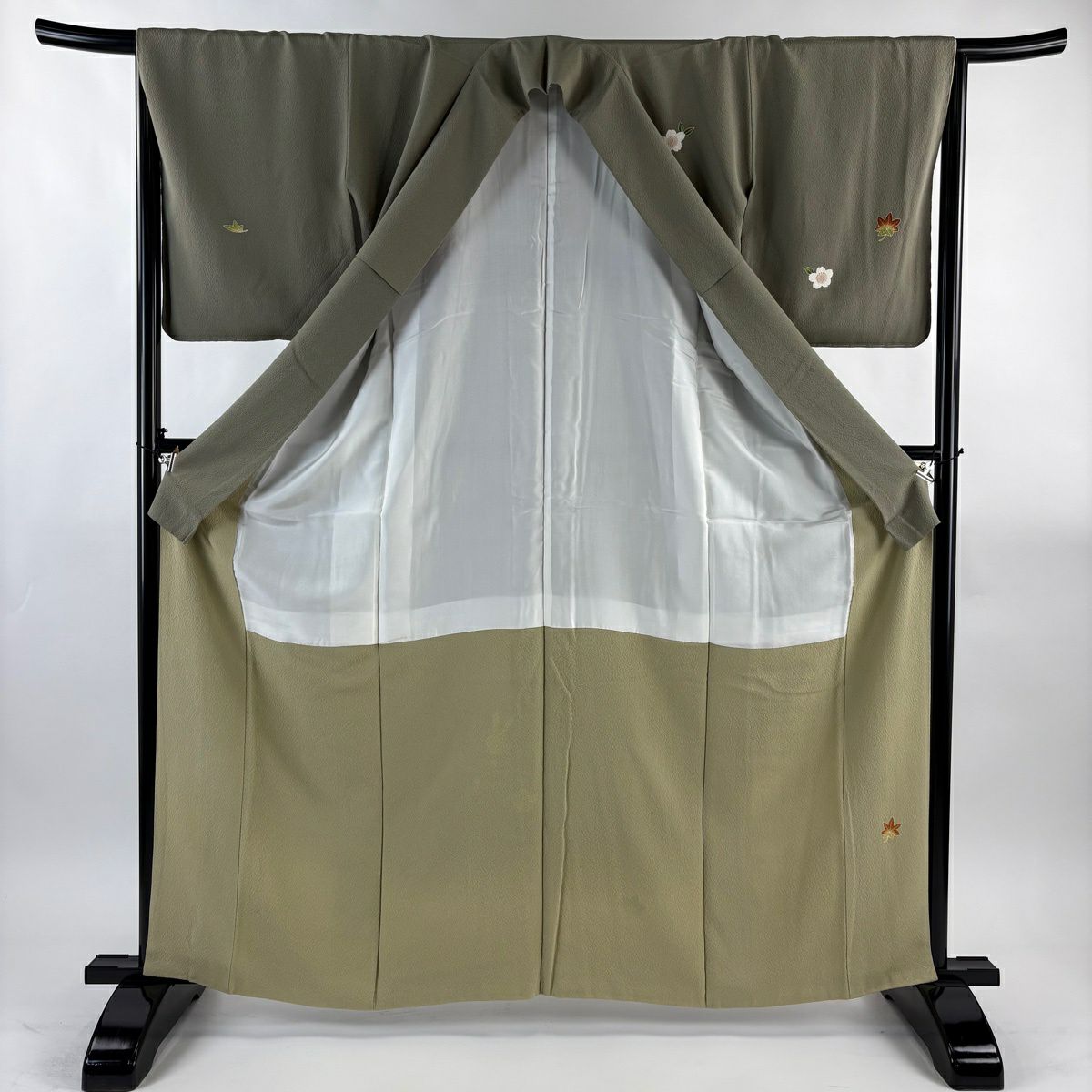 【美品】 付下 身長162.5cm 袖長65cm M 雙層 ホリヒロシ 落款あり 兔子櫻花金銀彩漸層灰綠純蠶絲逸品級