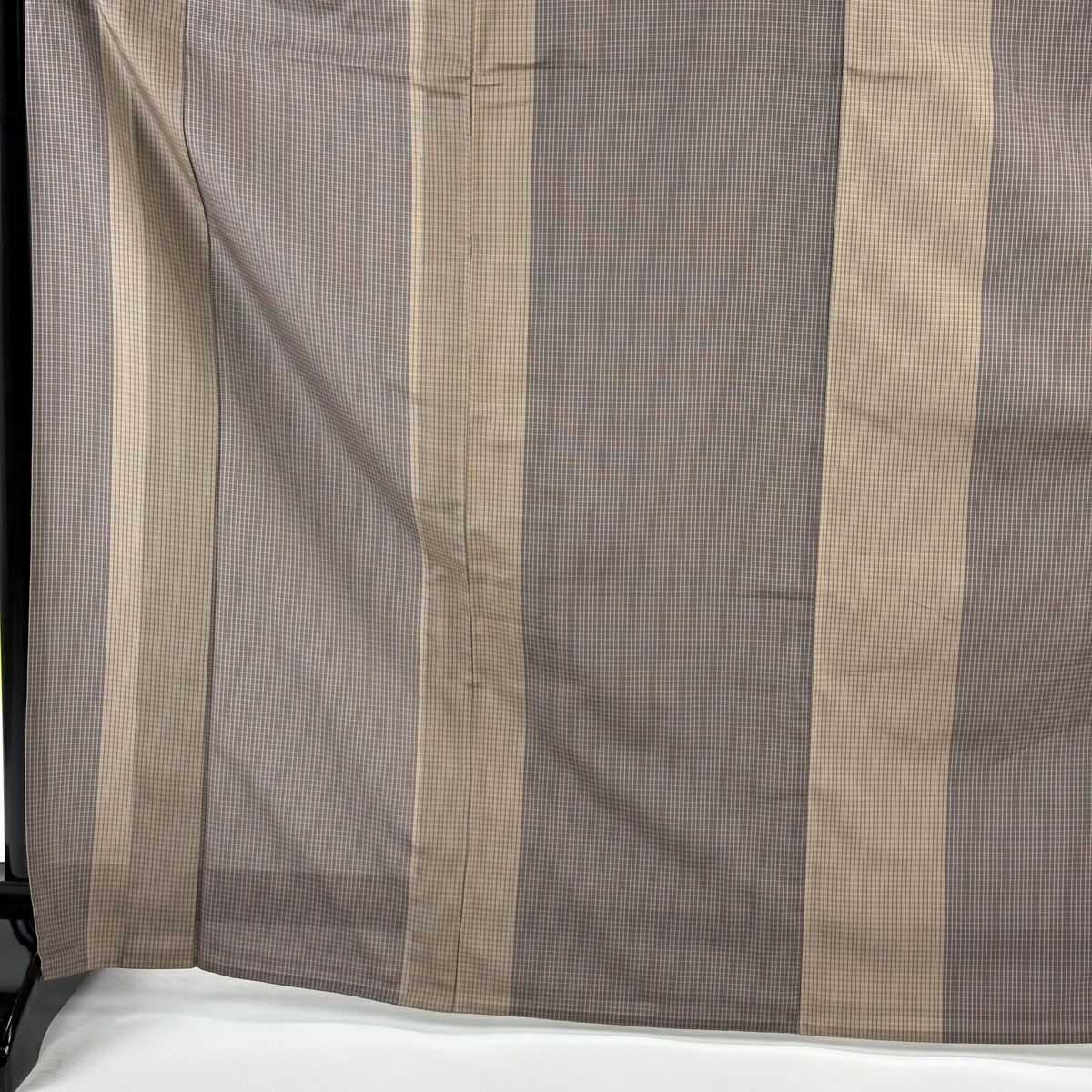 【美品】 紬織 身長170cm 袖長64.5cm M 薄物 格子 茶紫 純蠶絲 逸品級