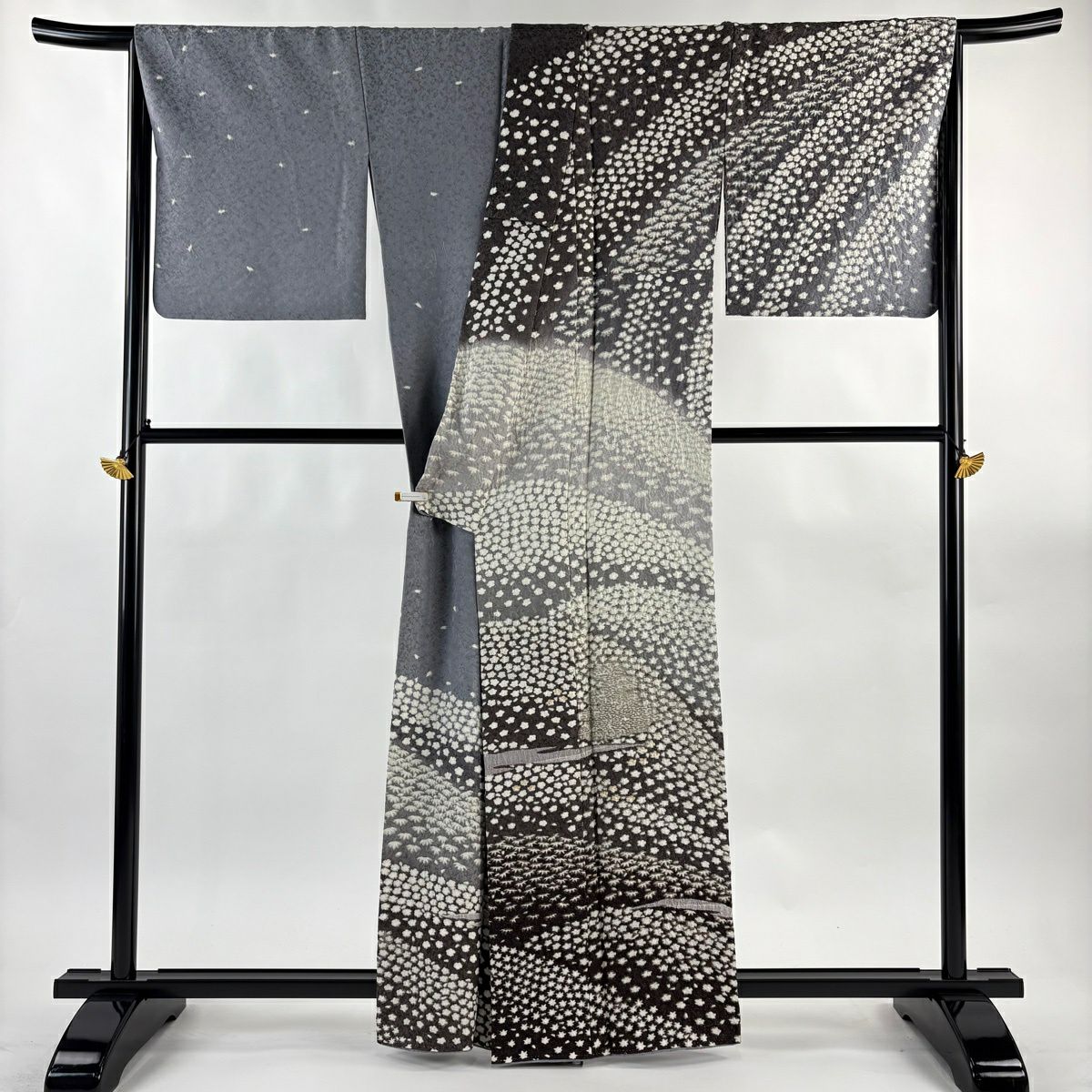 訪問服 身長161.5cm 袖長69cm L 雙層 梅花 樹木 金銀彩 絞染 灰色 純蠶絲 逸品級