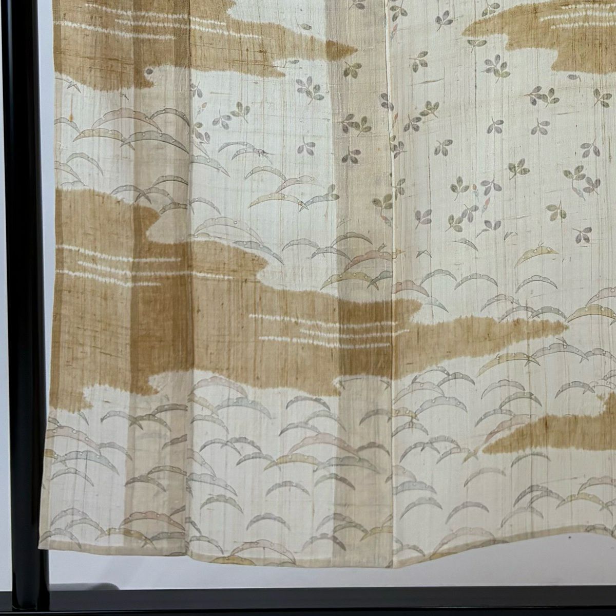 訪問服 身長155cm 袖長64.5cm M 薄物 夏紬織織 霞 雪芝 米色 純蠶絲 優品級
