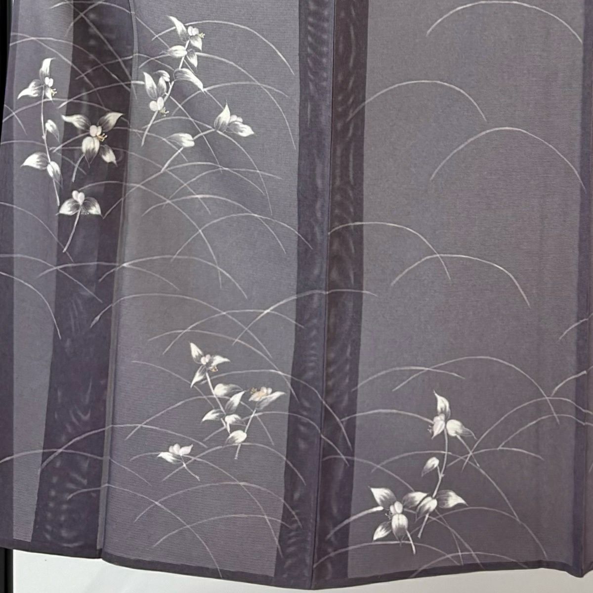 付下 身長153cm 袖長64cm M 薄物 絽 草花紋紋 芝 金銀彩 刺繡 灰紫 純蠶絲 優品級