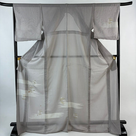 付下 身長172cm 袖長65.5cm M 薄料 波 吹寄 金銀彩 刺繡 薄小豆 純蠶絲 優品級