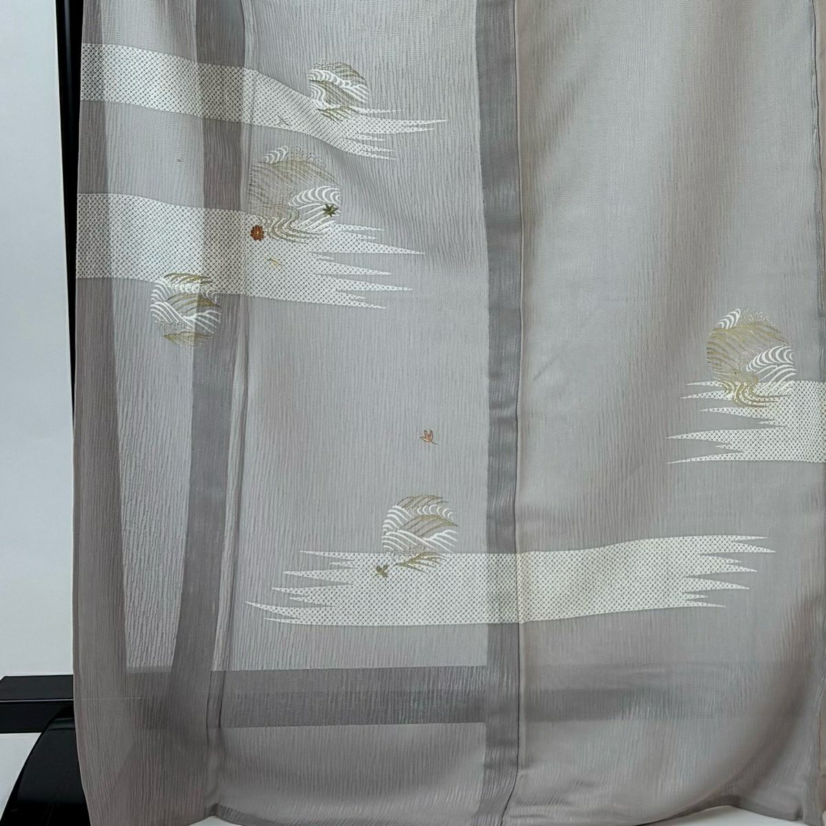付下 身長172cm 袖長65.5cm M 薄料 波 吹寄 金銀彩 刺繡 薄小豆 純蠶絲 優品級