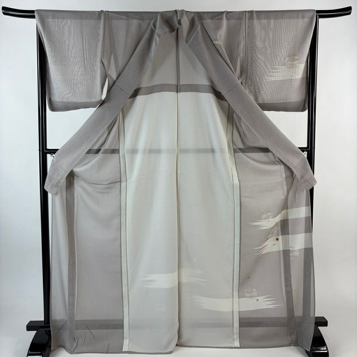 付下 身長172cm 袖長65.5cm M 薄料 波 吹寄 金銀彩 刺繡 薄小豆 純蠶絲 優品級