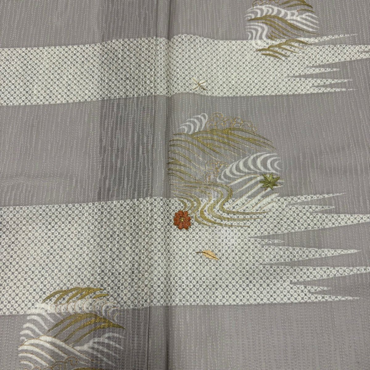 付下 身長172cm 袖長65.5cm M 薄料 波 吹寄 金銀彩 刺繡 薄小豆 純蠶絲 優品級