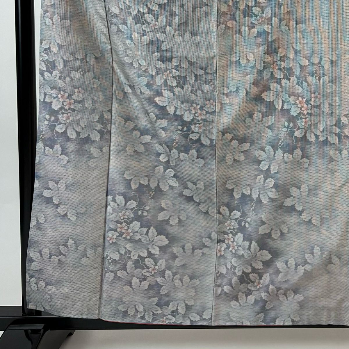 紬織 身長160.5cm 袖長64cm M 雙層 葉與果 草花紋紋 灰色 純蠶絲 秀品級