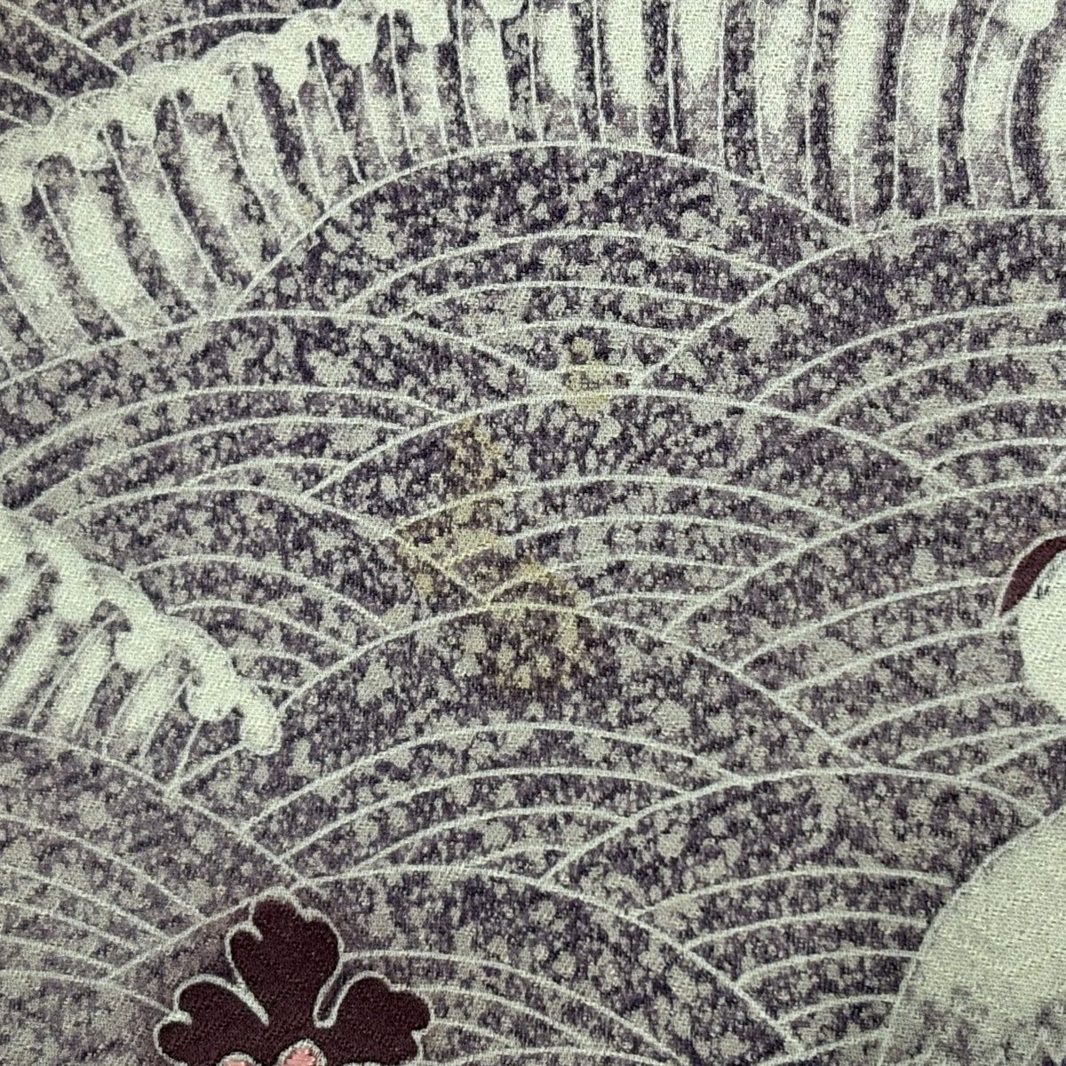 訪問服 身長154.5cm 袖長64cm M 雙層 落款あり 舟 花鳥 金糸 刺繡 灰綠 純蠶絲 秀品級