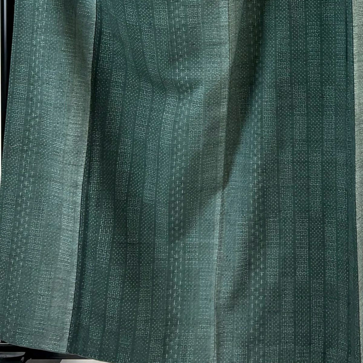 【美品】 紬織 身長162cm 袖長64.5cm M 雙層 龜甲絣 十字絣 深綠 純蠶絲 秀品級
