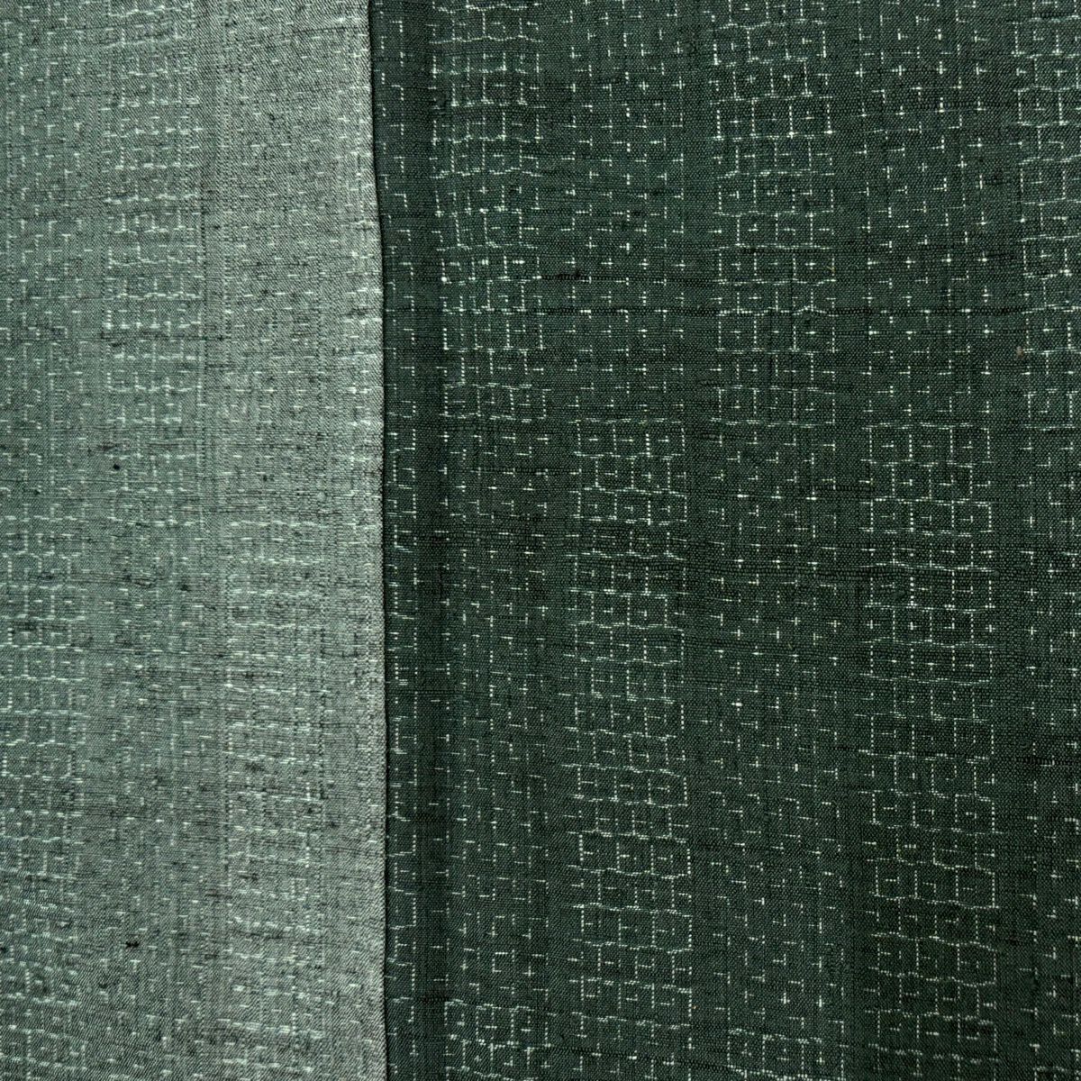 【美品】 紬織 身長162cm 袖長64.5cm M 雙層 龜甲絣 十字絣 深綠 純蠶絲 秀品級